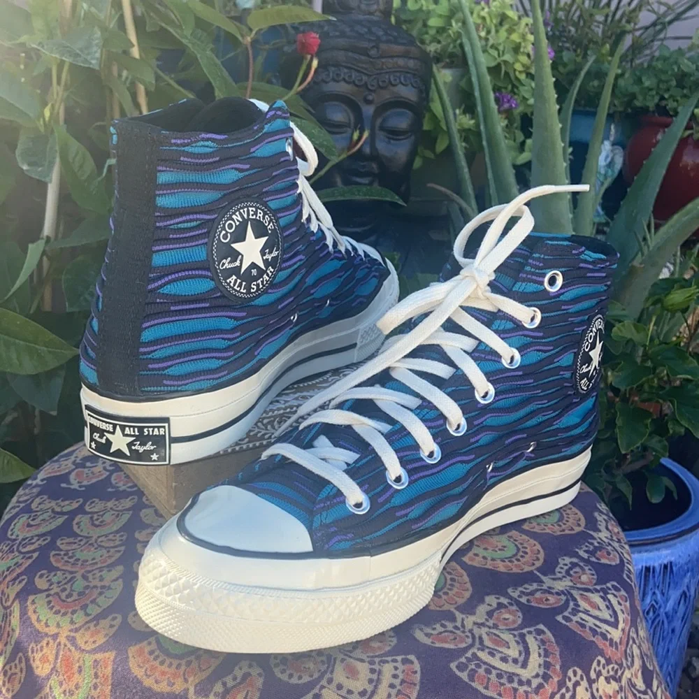 New Chuck 70 Blue Knit Converse Hi Top Sneakers - Picture 5 of 16